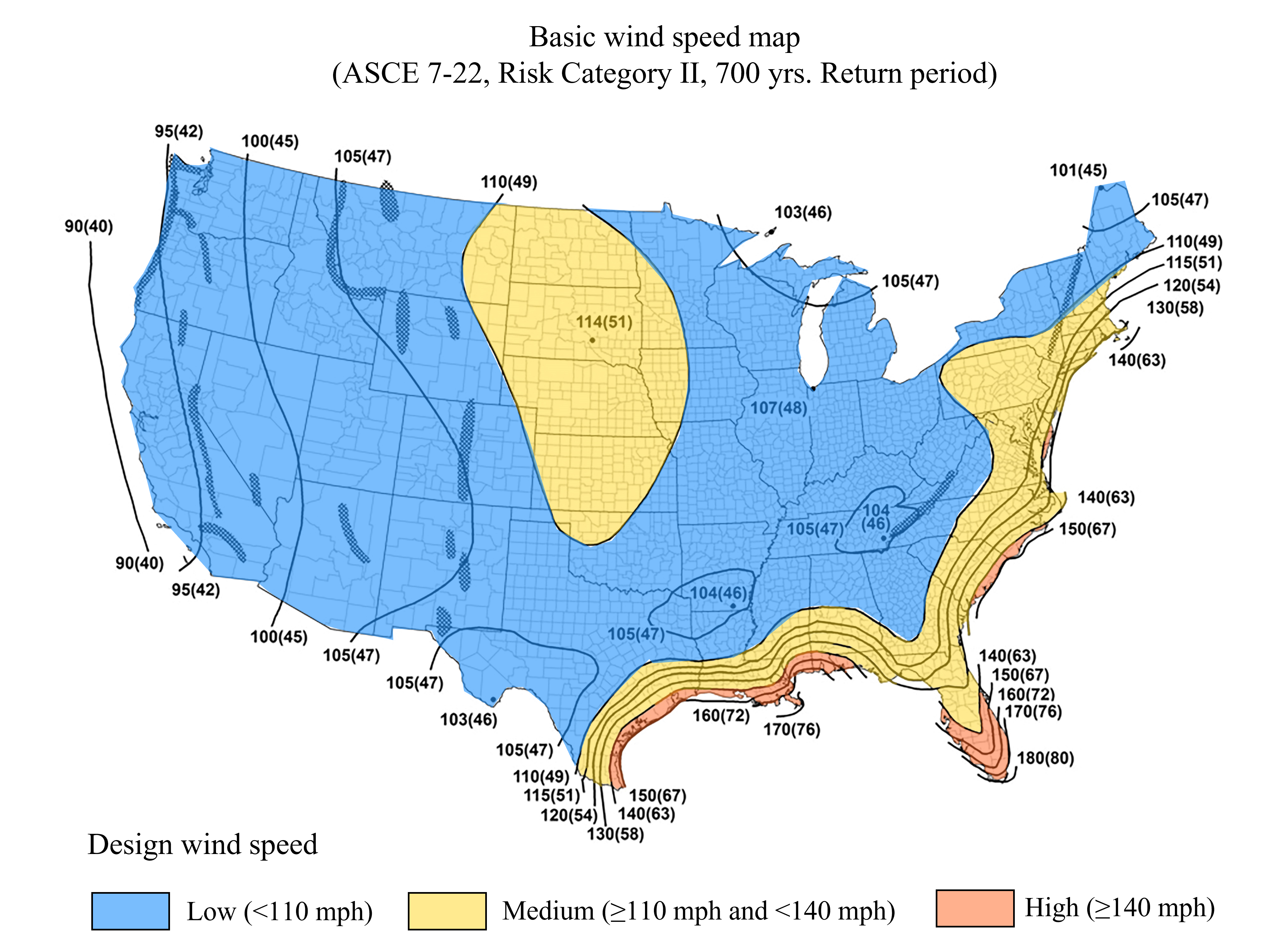 Design wind speed map for U.S.)